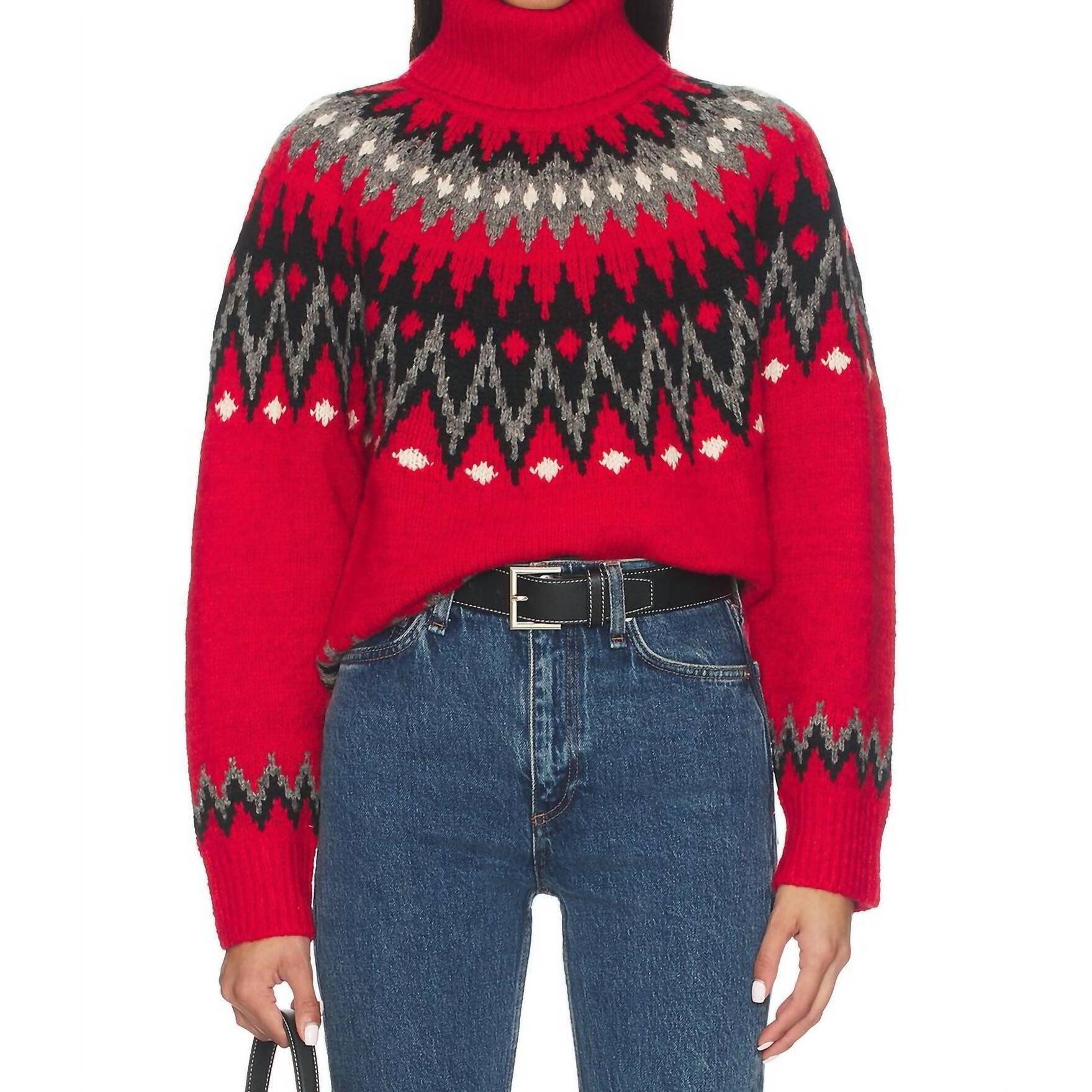 New Polo Ralph Lauren Wool Blend Yoke Fair Isle Turtleneck Sweater In Fireside R